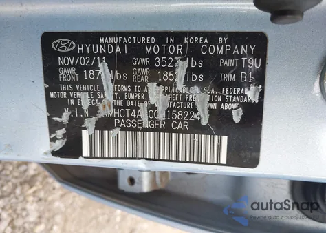 2012 Hyundai Accent Gls/Gs z USA, uszkodzony, nr VIN KMHCT4AE0CU158224